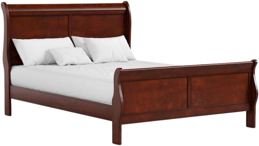 Queen Size Brown Wooden Sleigh Bed Frame