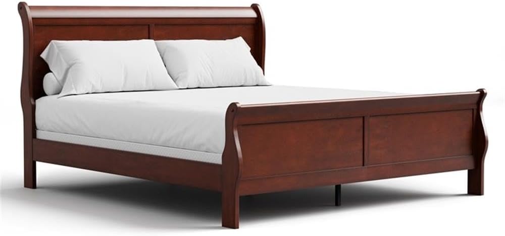 King Size Solid Wood Panel Sleigh Bed