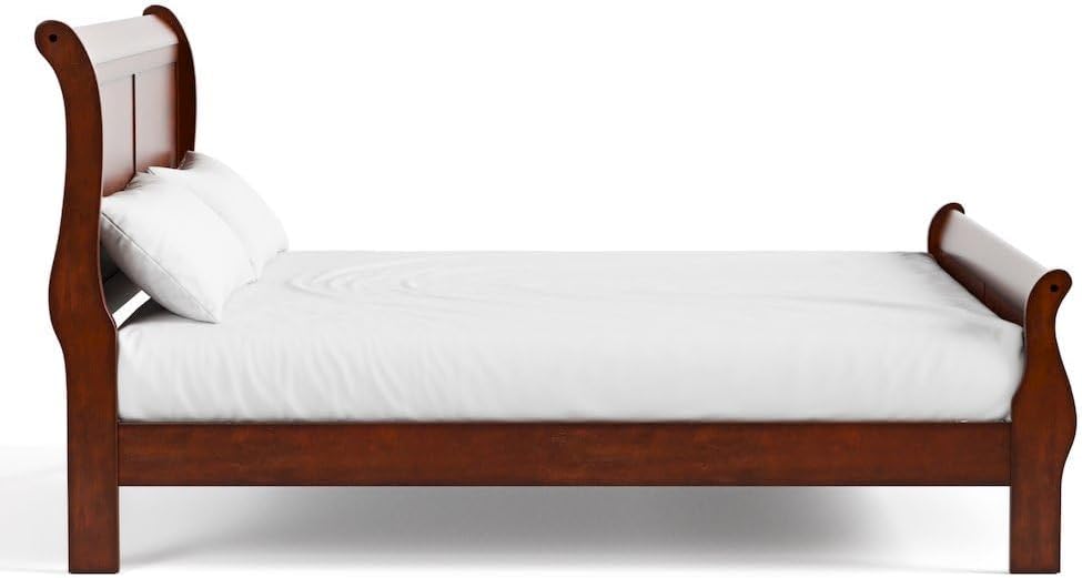 Queen Size Brown Wooden Sleigh Bed Frame