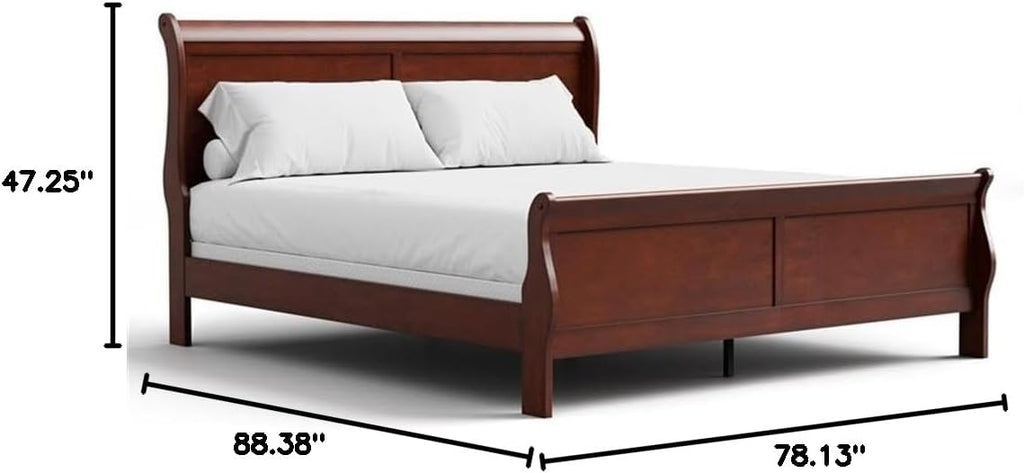 King Size Solid Wood Panel Sleigh Bed