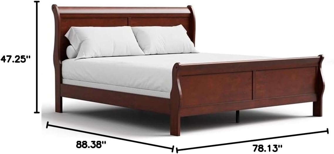 King Size Solid Wood Panel Sleigh Bed