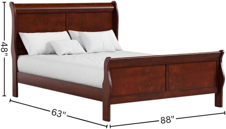Queen Size Brown Wooden Sleigh Bed Frame