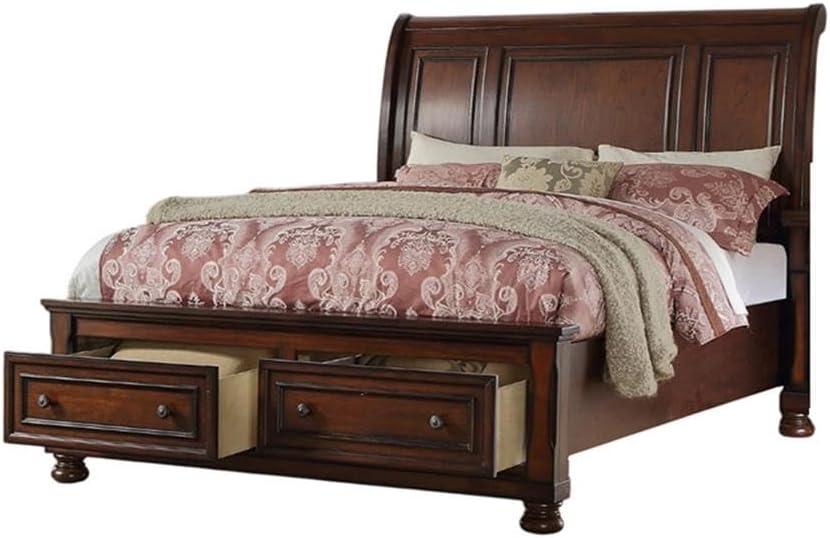 Queen Wood Sleigh Bed Frame With Storage