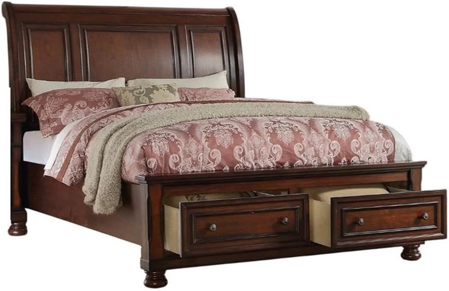 Queen Wood Sleigh Bed Frame With Storage