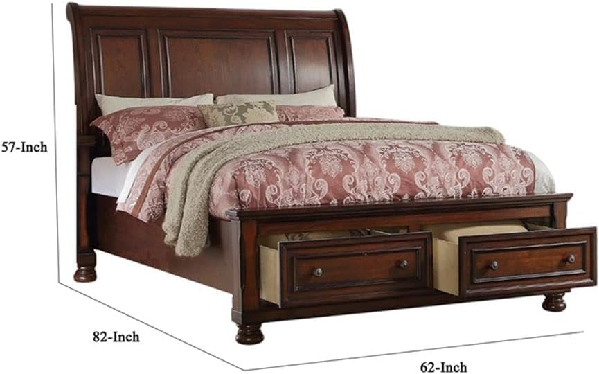 Queen Wood Sleigh Bed Frame With Storage
