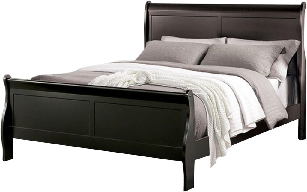 Queen Size Black Solid Wood Sleigh Bed