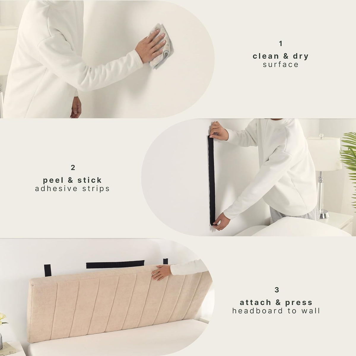 Full Off‑White Peel And Stick Wall Mount Headboard