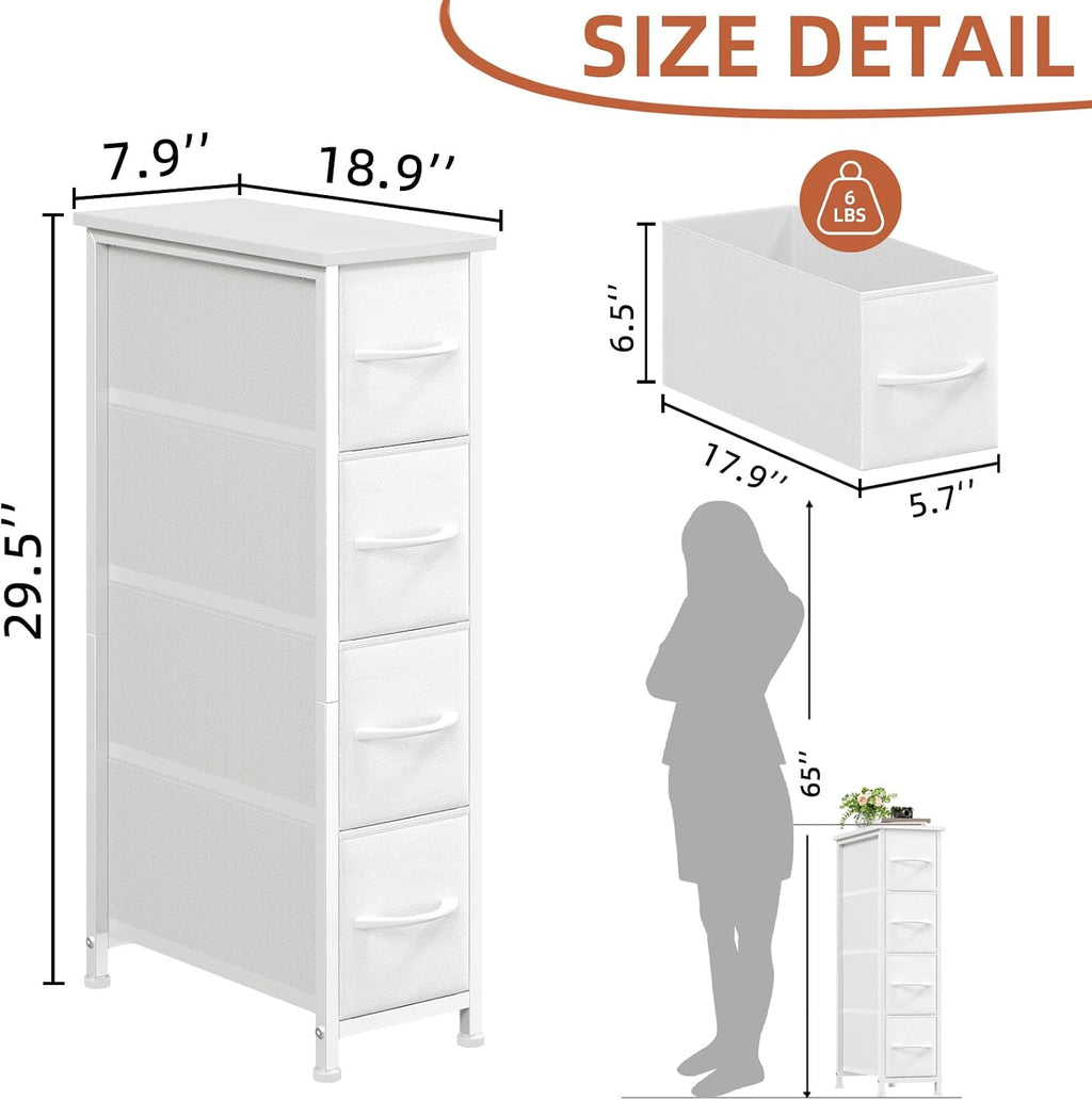White 4‑Drawer Slim Dresser
