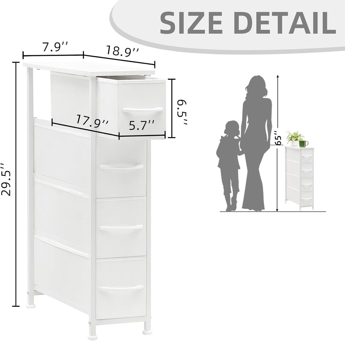 White 4‑Drawer Slim Dresser