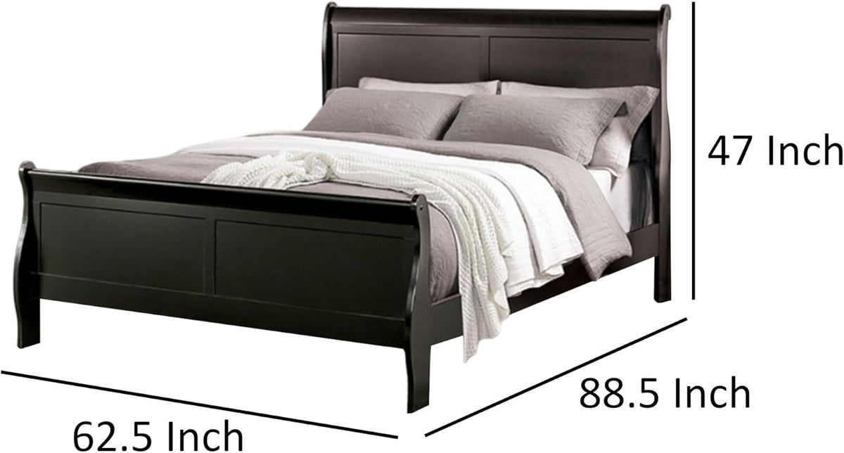 Queen Size Black Solid Wood Sleigh Bed