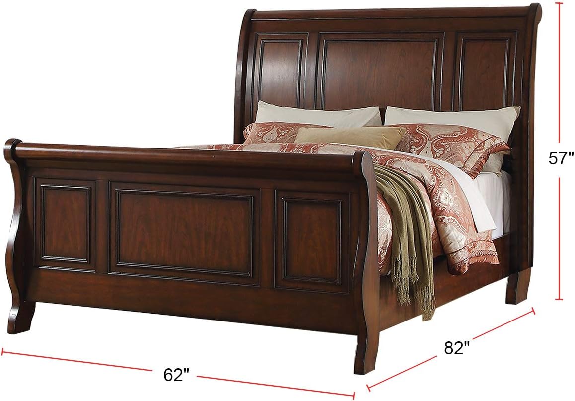 Queen Size Pine Wood Sleigh Bed