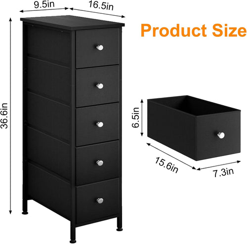 Black 5‑Drawer Slim Dresser