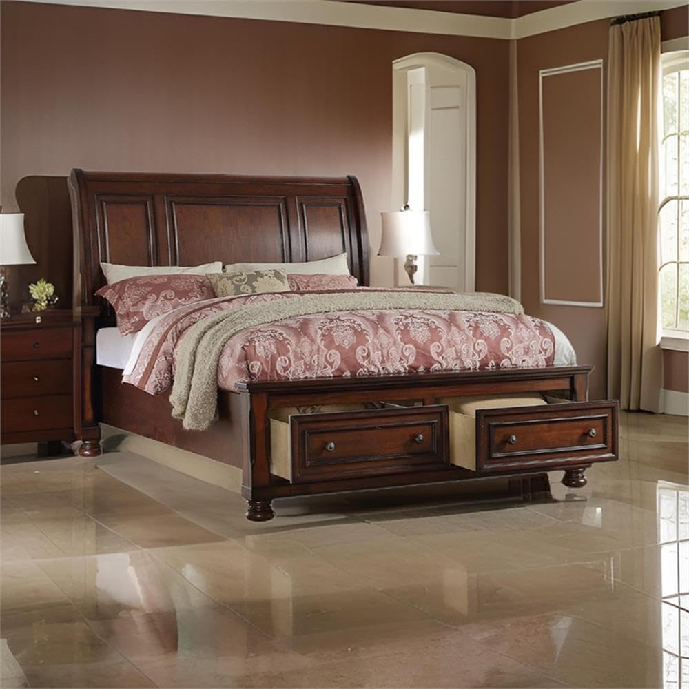 Queen Wood Sleigh Bed Frame With Storage