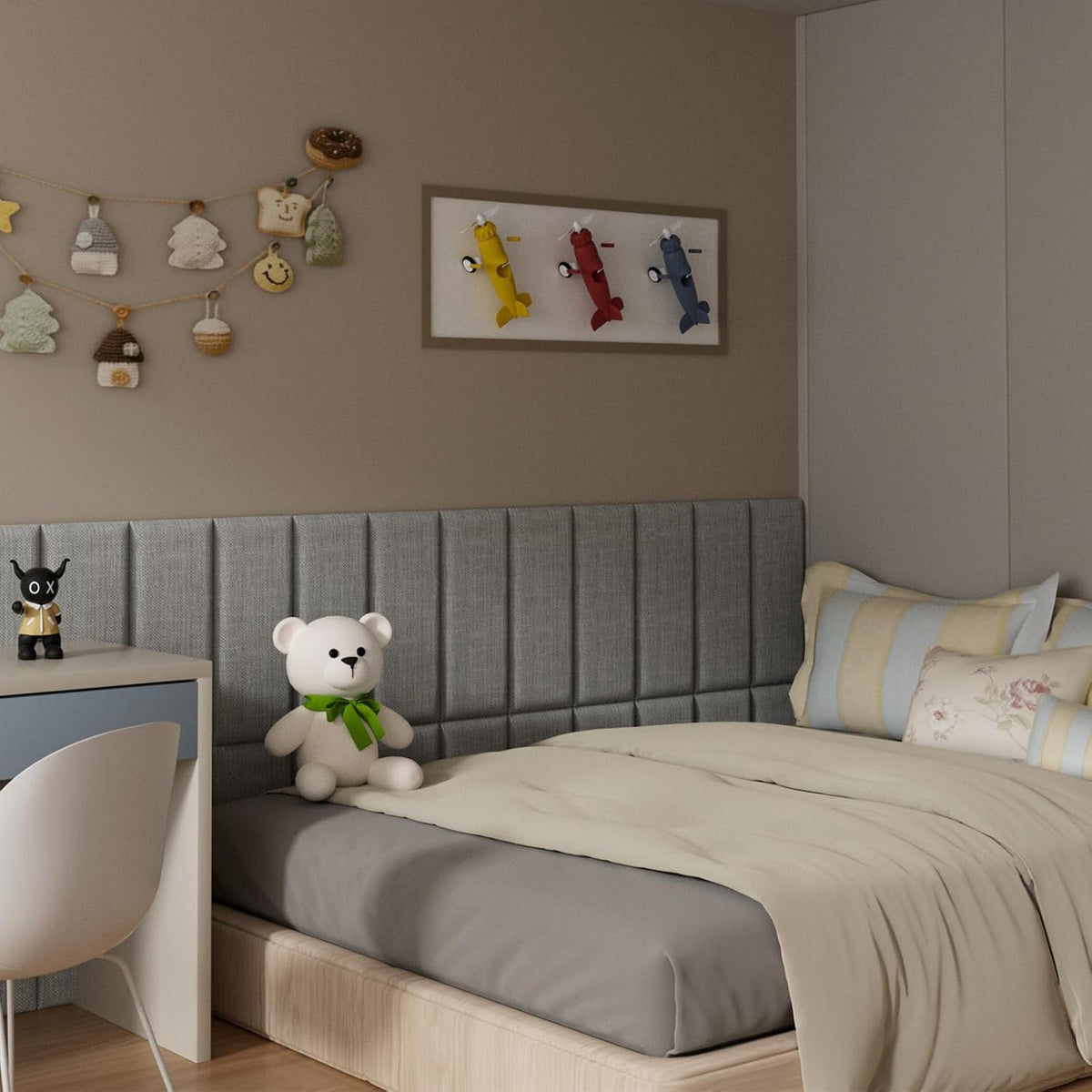 Twin Light Grey Peel And Stick Wall Mount Headboard