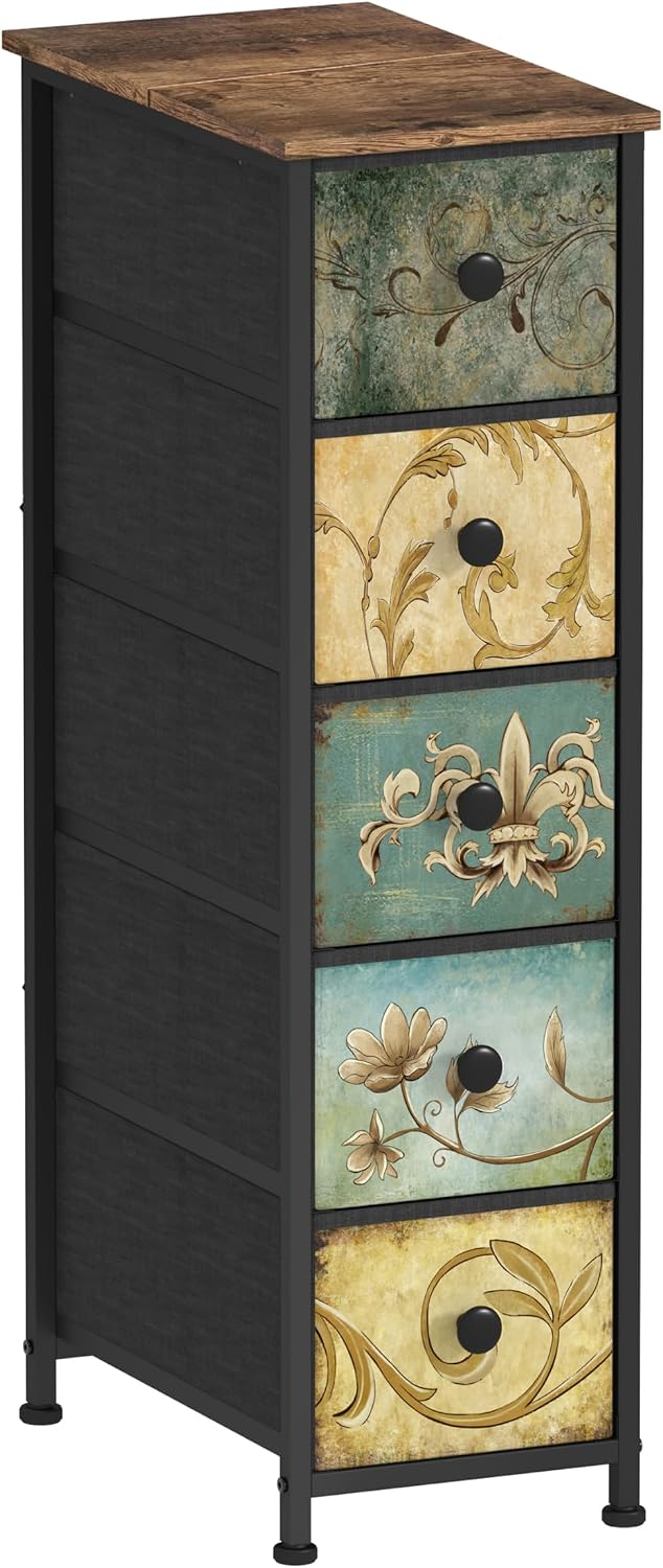 Retro Flower 5‑Drawer Slim Dresser