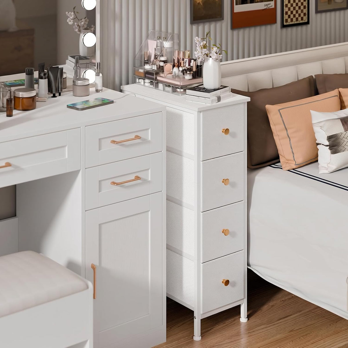 White Slim 4‑Drawer Storage Cabinet
