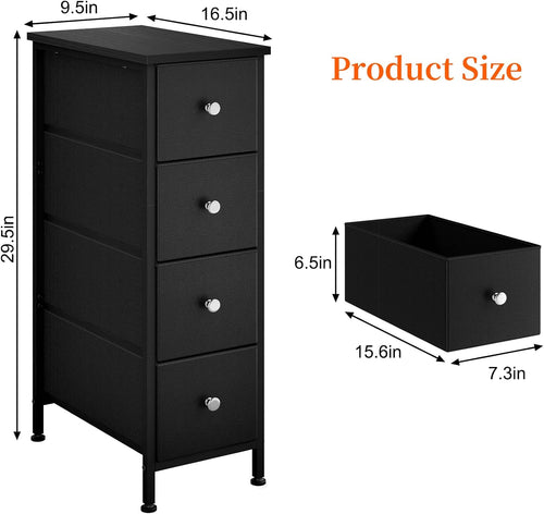 Black Slim 4‑Drawer Storage Cabinet