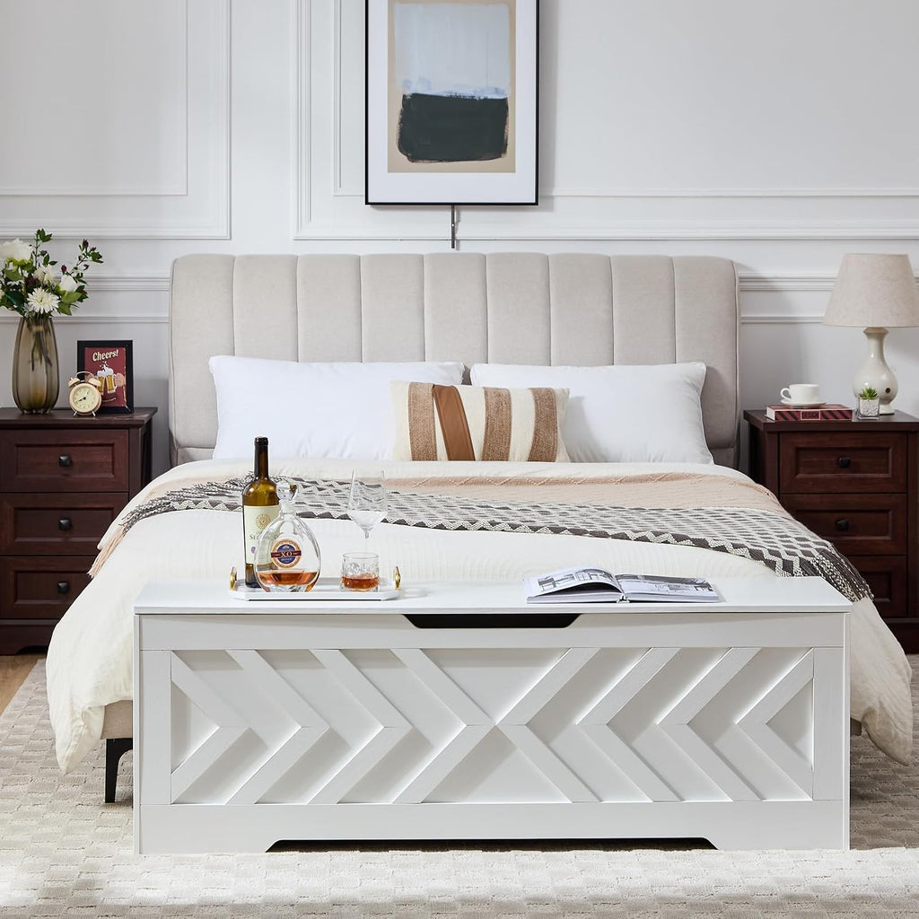 Extra Large White Entryway Storage Bench Chest