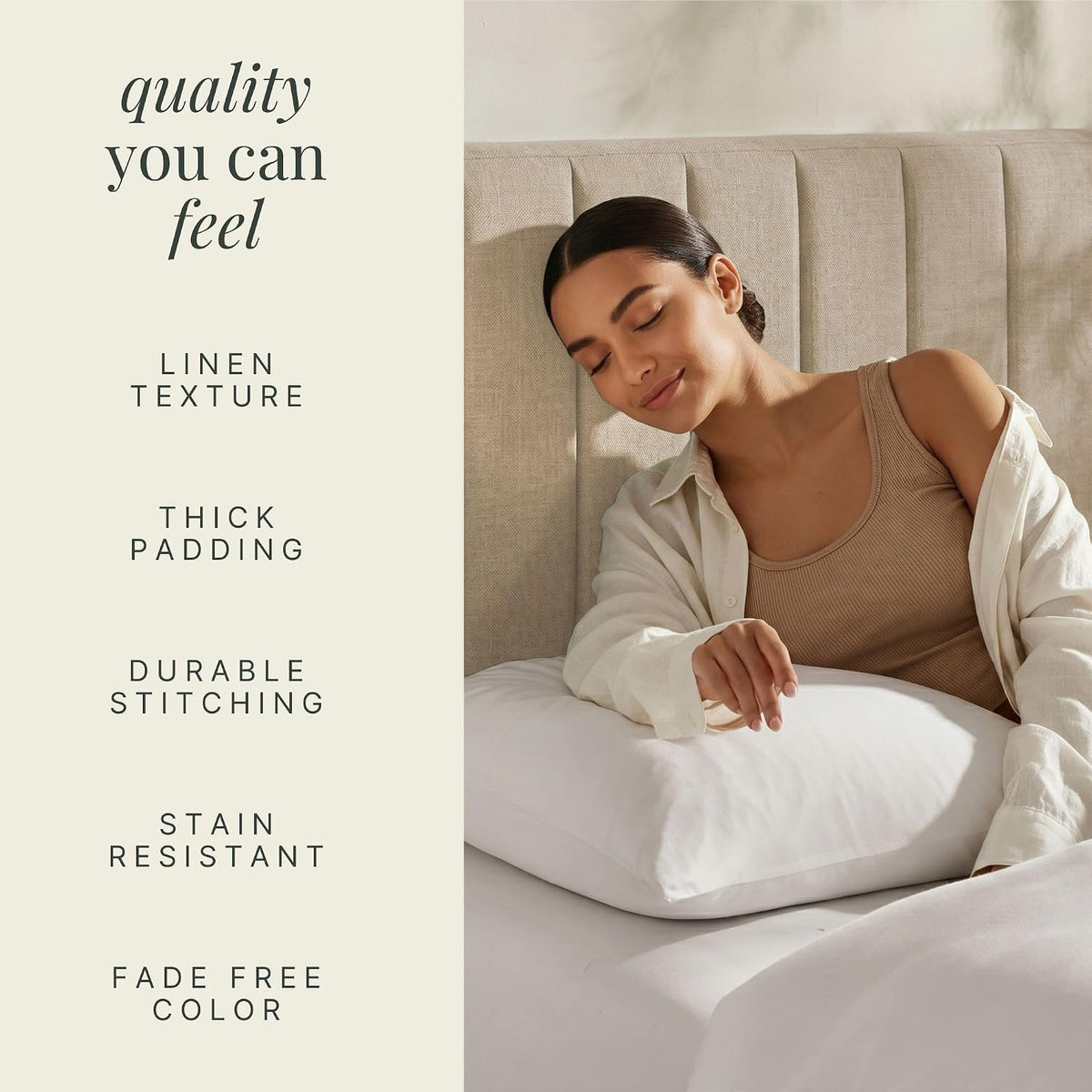 Queen Beige Peel And Stick Wall Mount Headboard
