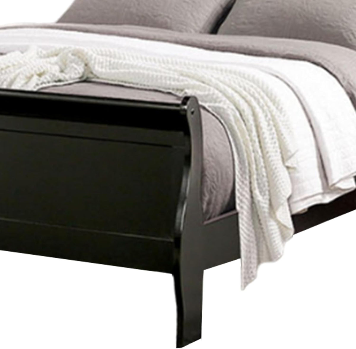 Queen Size Black Solid Wood Sleigh Bed