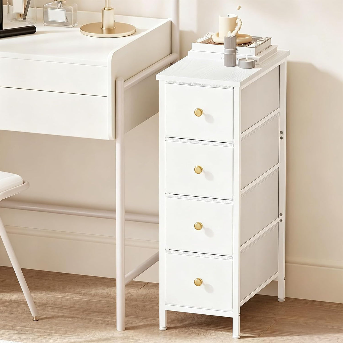 White Slim 4‑Drawer Storage Cabinet