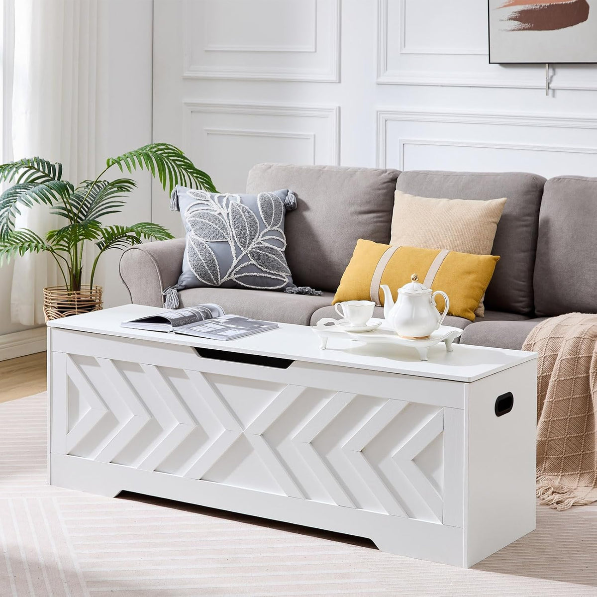 Extra Large White Entryway Storage Bench Chest