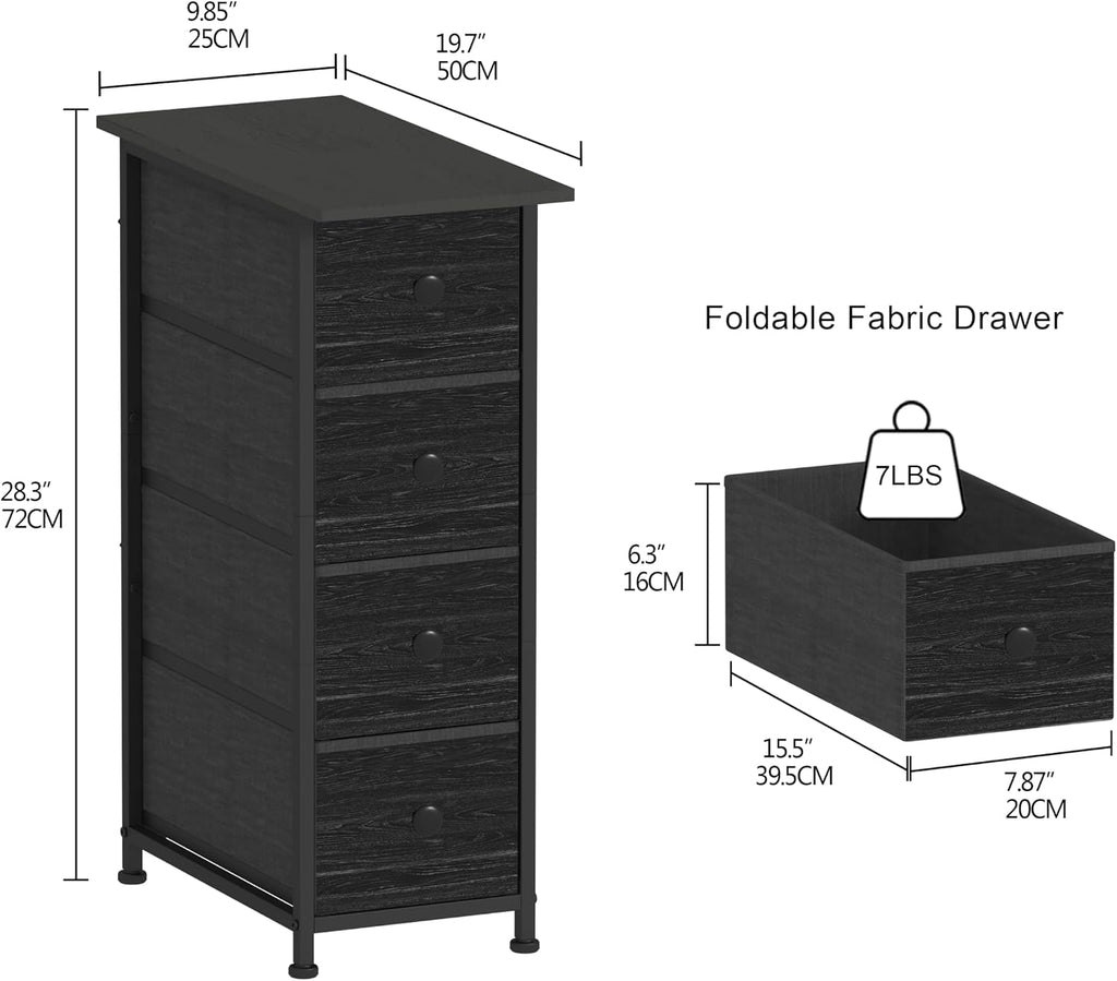 Charcoal Black 4‑Drawer Slim Dresser