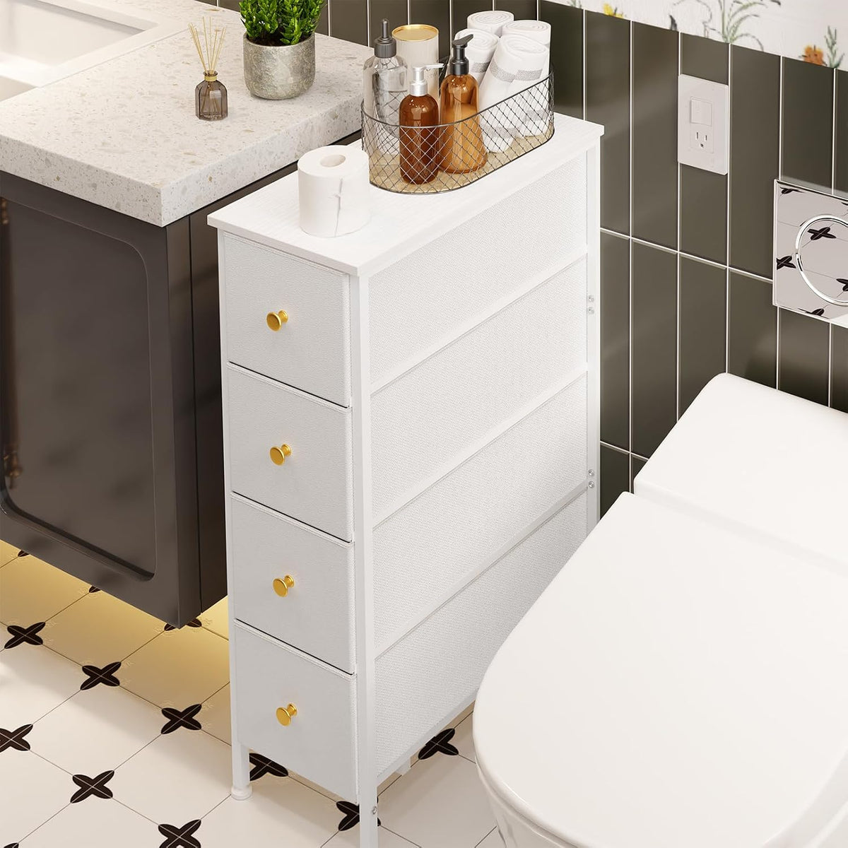 White Slim 4‑Drawer Storage Cabinet