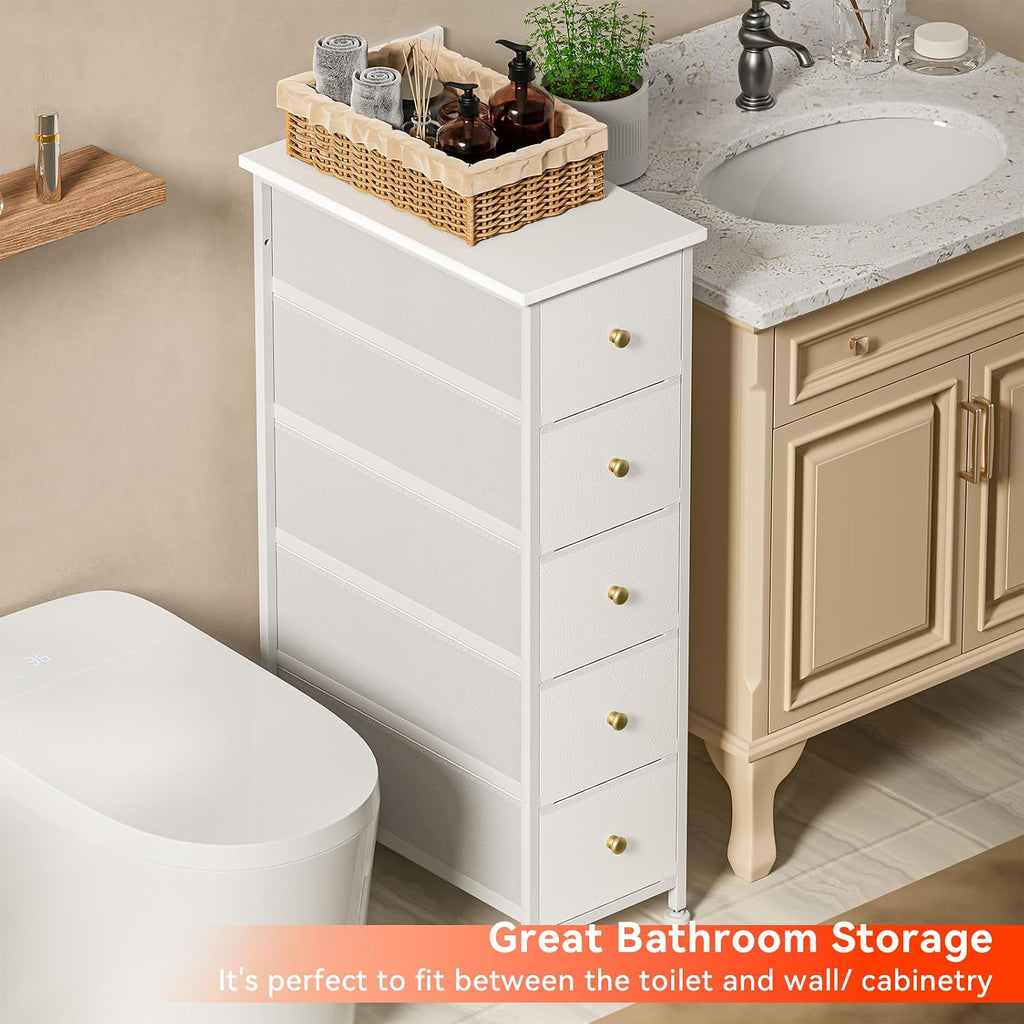 White 5‑Drawer Slim Dresser