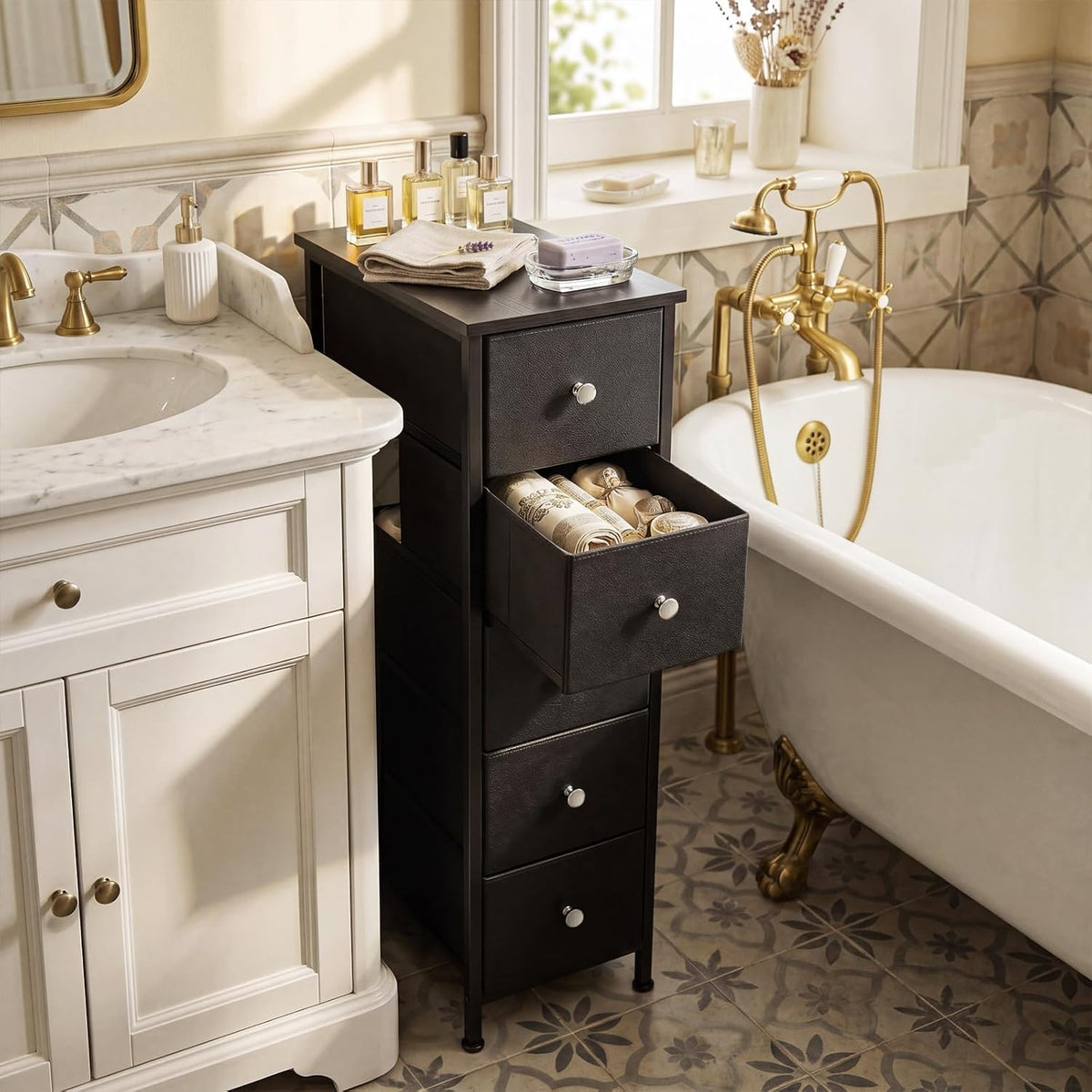 Black 5‑Drawer Slim Dresser