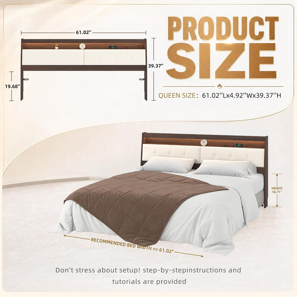 Queen Walnut Storage Wall Mount Headboard