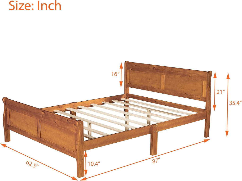 Oak Queen Wood Sleigh Bed Frame With Storage