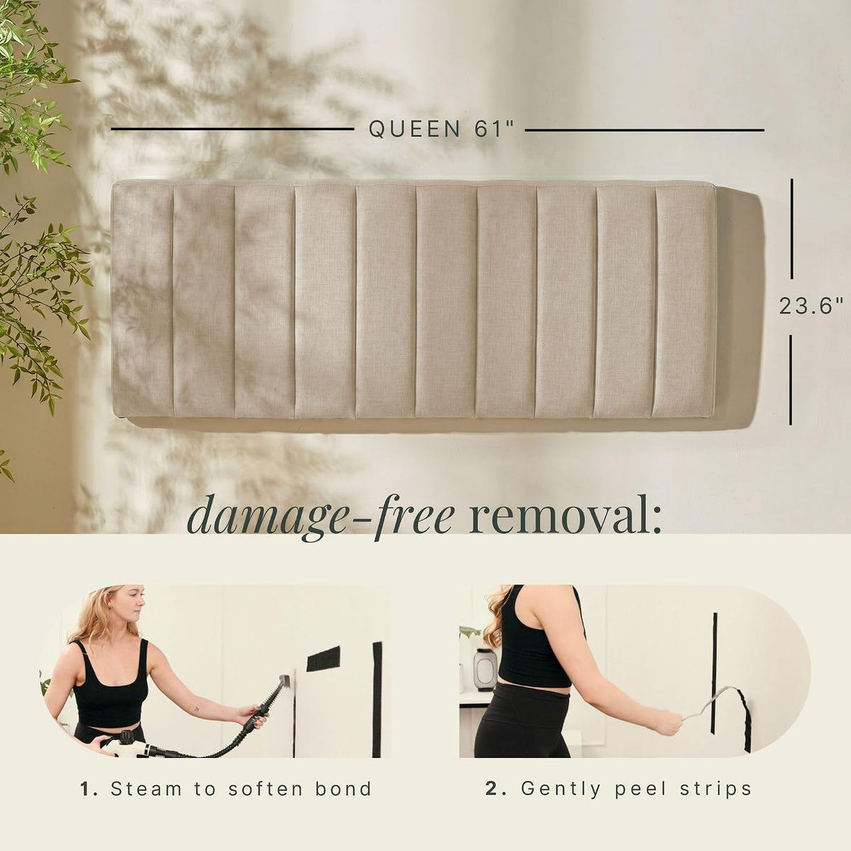 Queen Beige Peel And Stick Wall Mount Headboard