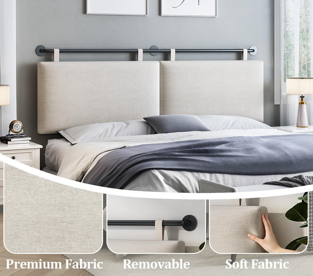 King Beige Linen Wall Mount Headboard