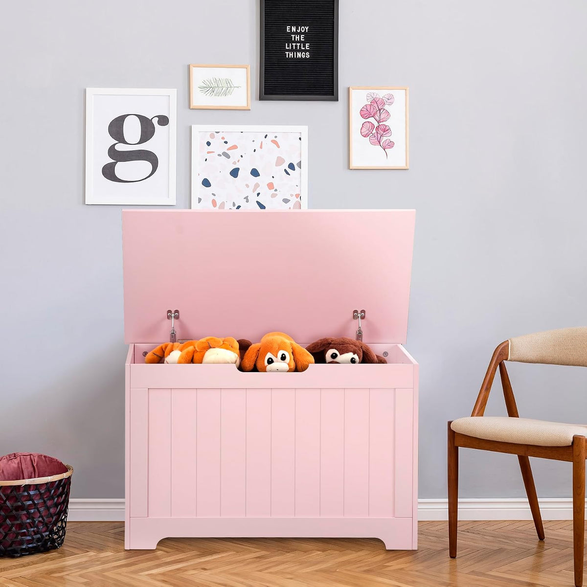 Pink Lift‑Top Wooden Storage Bench
