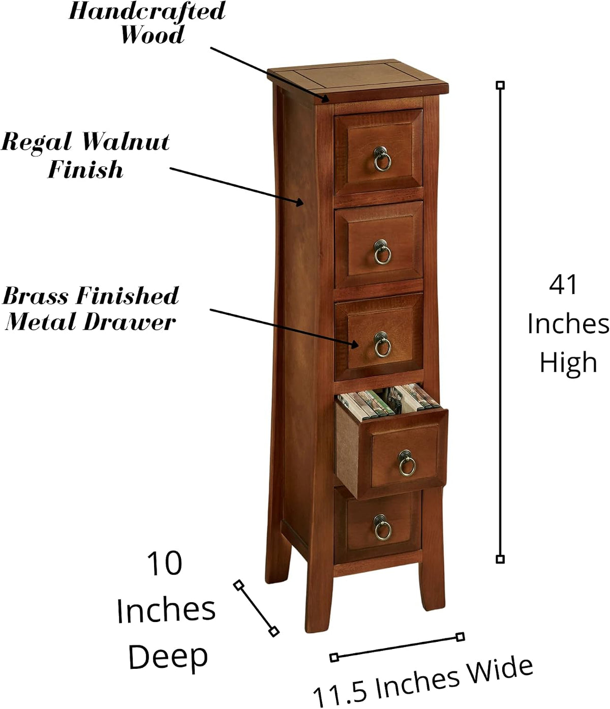 Walnut 5‑Drawer Storage Cabinet