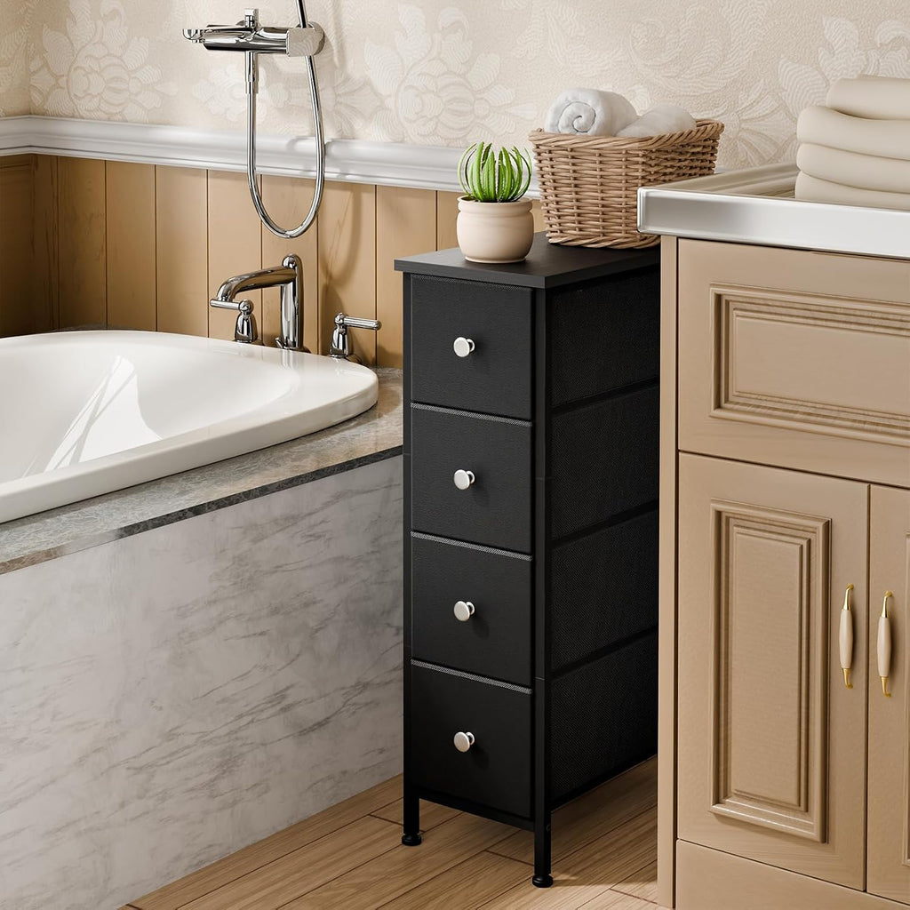 Black Slim 4‑Drawer Storage Cabinet