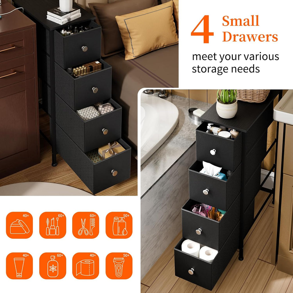 Black Slim 4‑Drawer Storage Cabinet