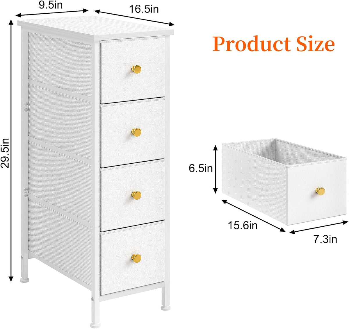 White Slim 4‑Drawer Storage Cabinet