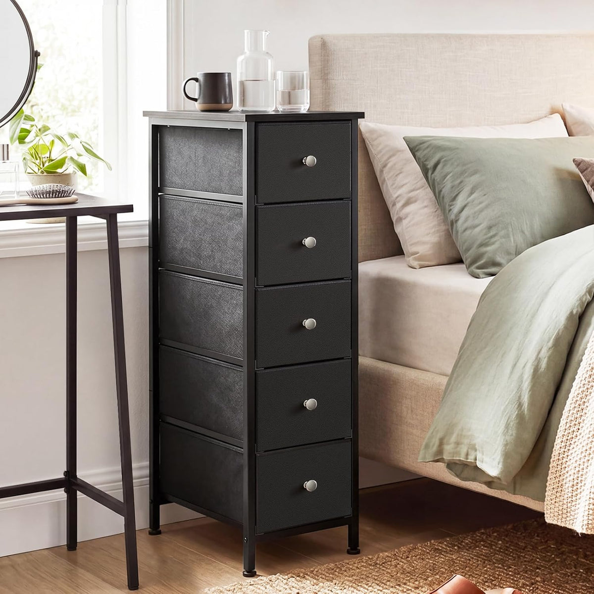 Black 5‑Drawer Slim Dresser