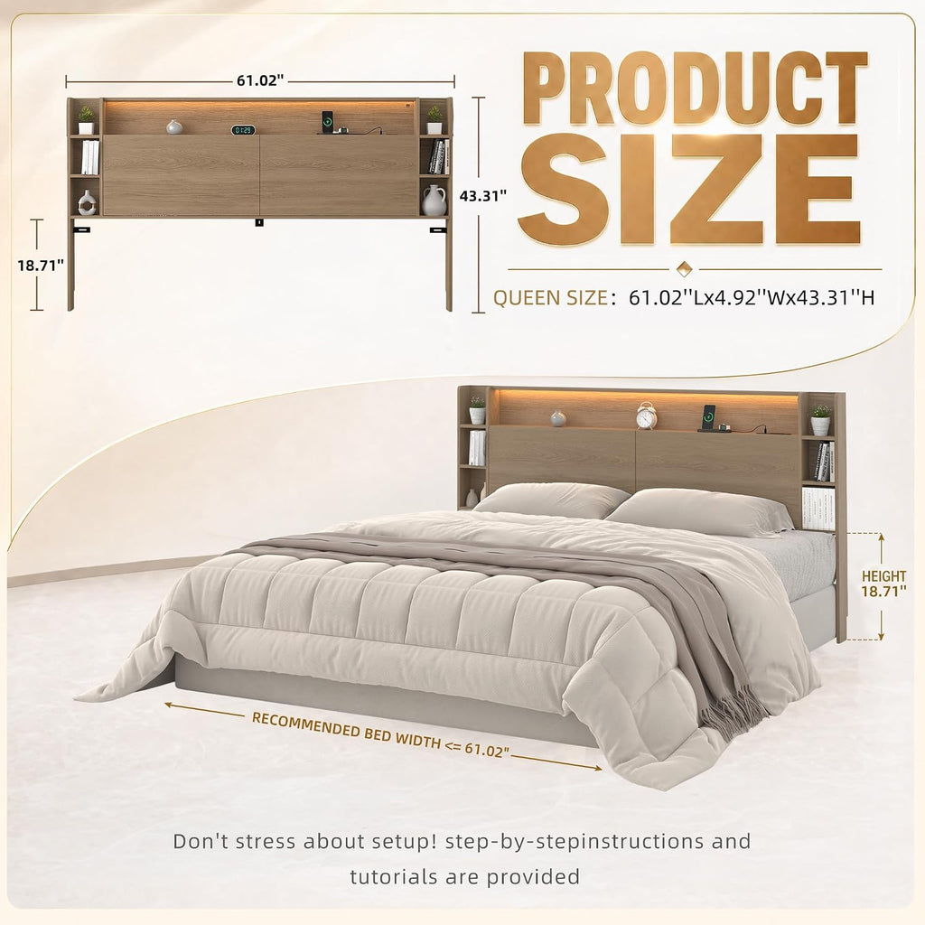 Queen Storage Wall Mount Headboard