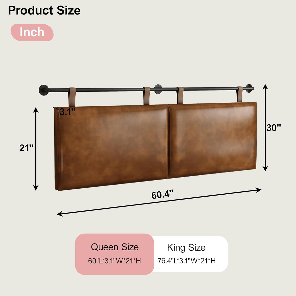 Queen Brown Faux Leather Wall Headboard