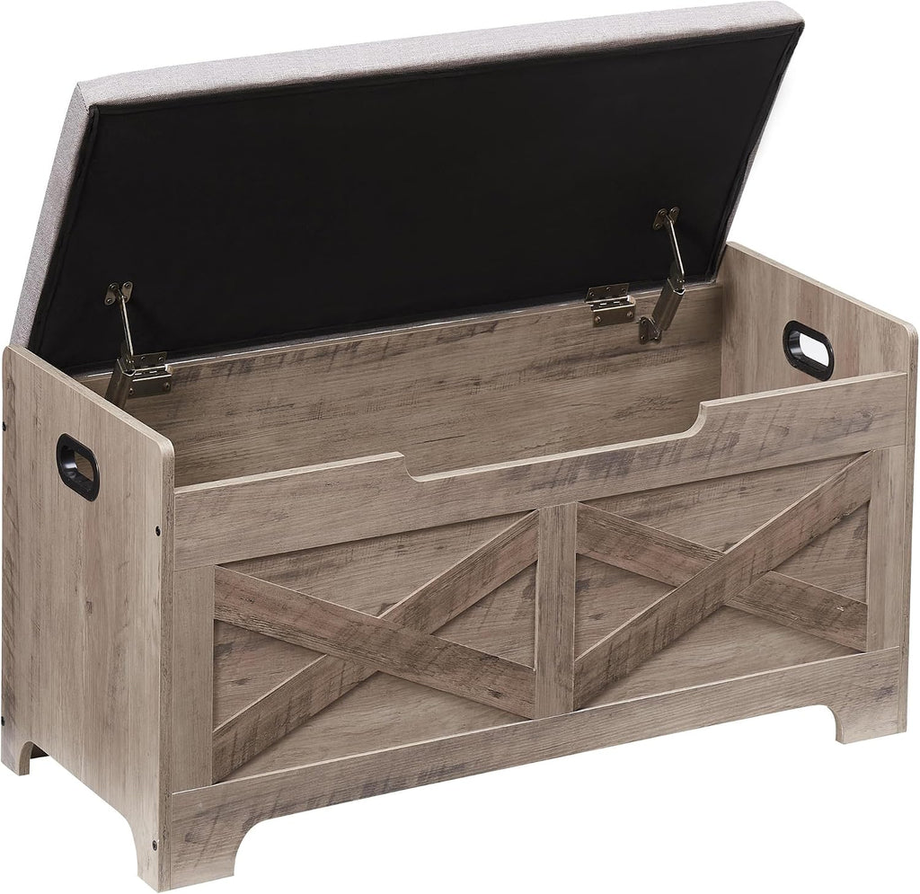 Padded Cushion Wooden Storage Bench Chest
