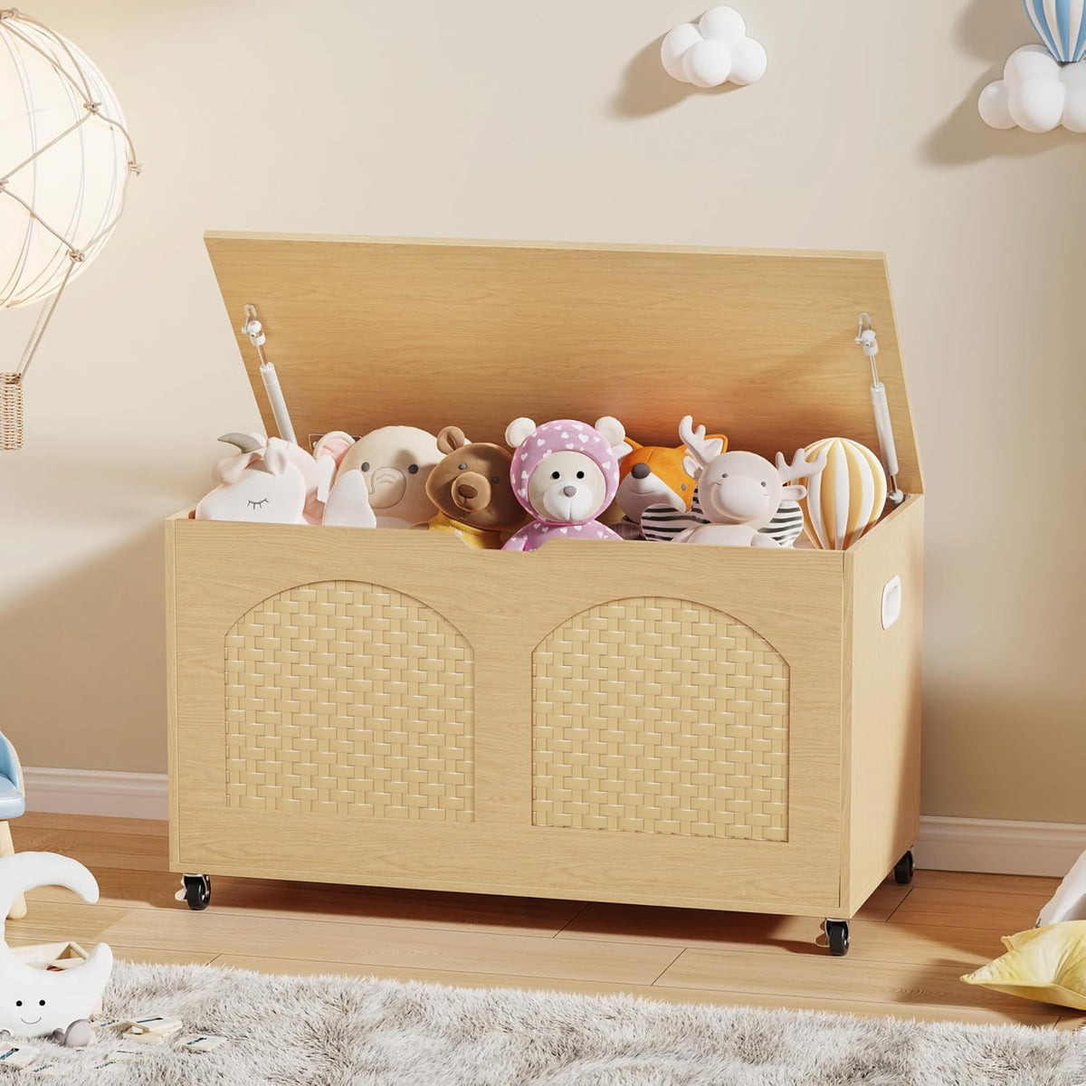 Rattan‑Style Storage Bench Chest with Wheels