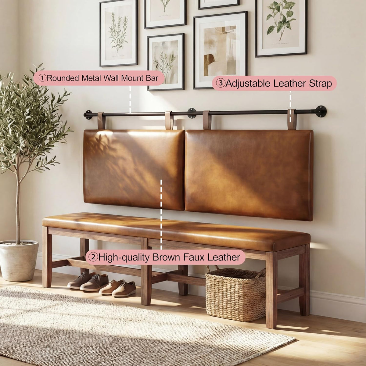 Queen Brown Faux Leather Wall Headboard