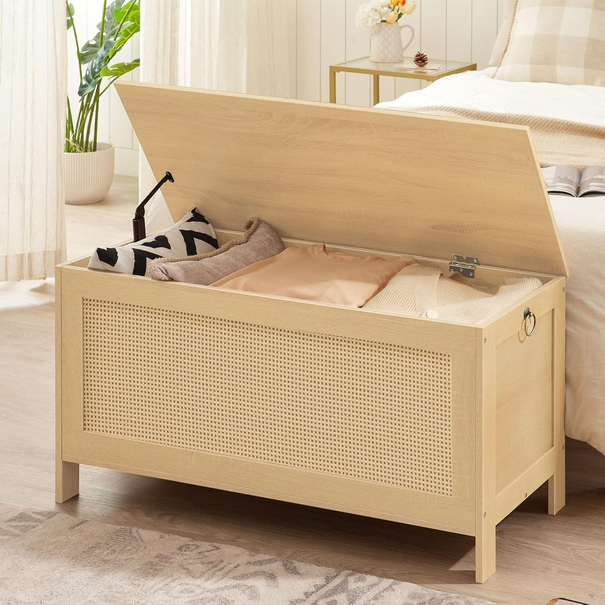 Faux Rattan Large Storage Bench Chest