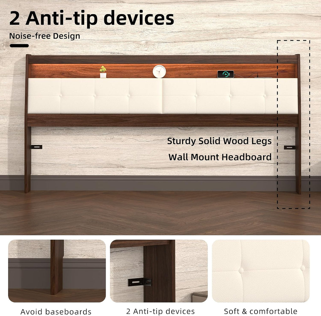 Queen Walnut Storage Wall Mount Headboard