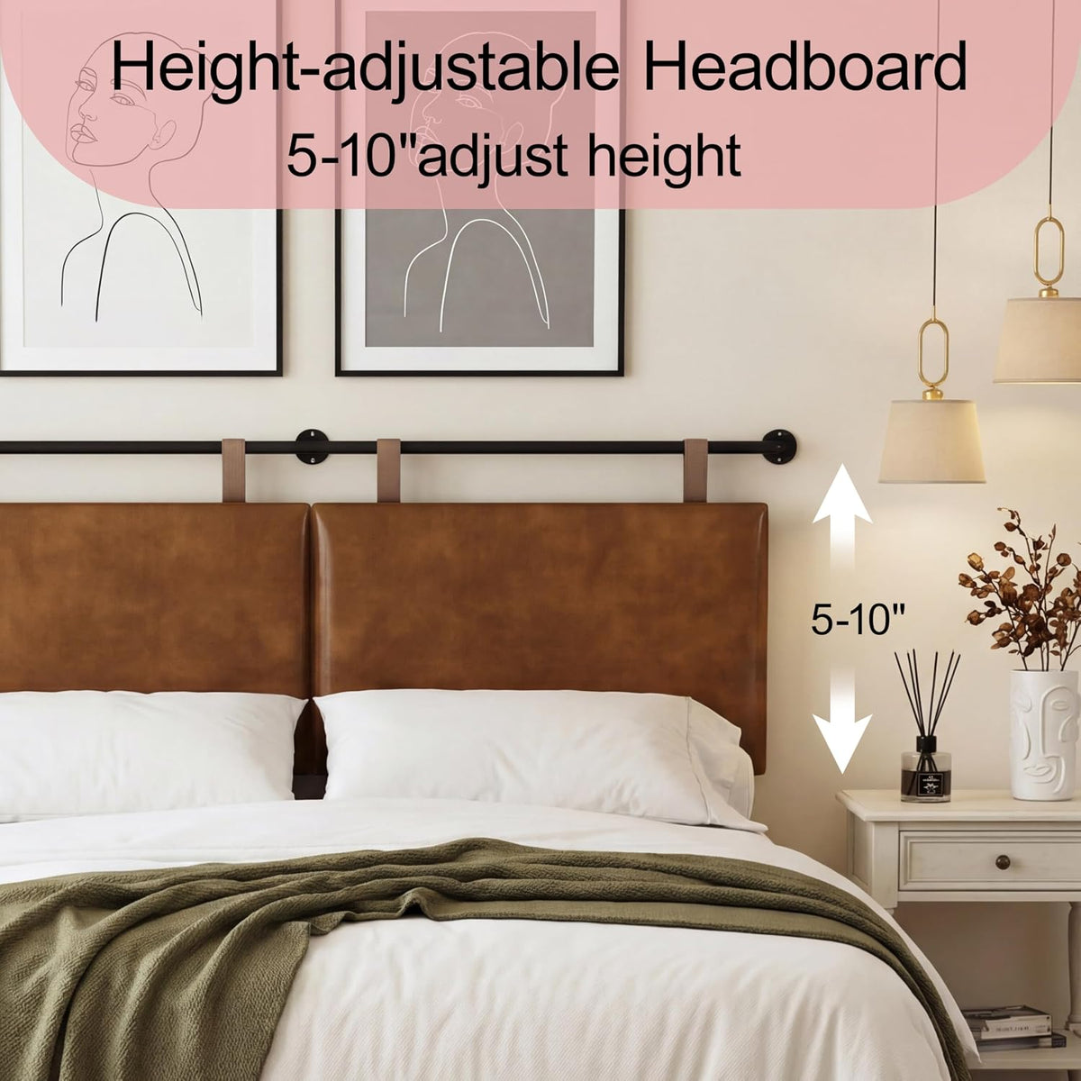 Queen Brown Faux Leather Wall Headboard