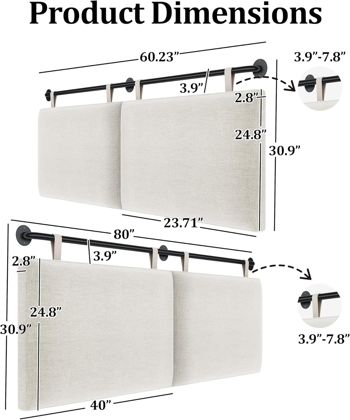 Queen Beige Linen Wall‑Mounted Headboard