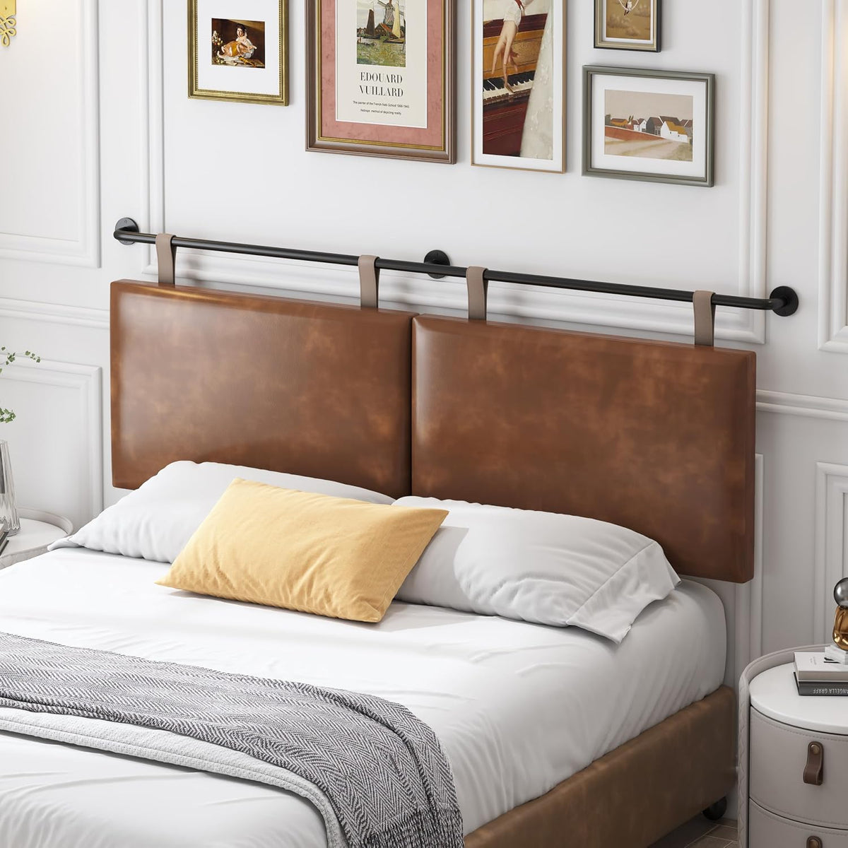 Queen Brown Faux Leather Wall Headboard